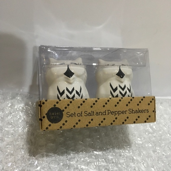 Owl Salt Pepper Set Ceramic Black White - Picture 5 of 7